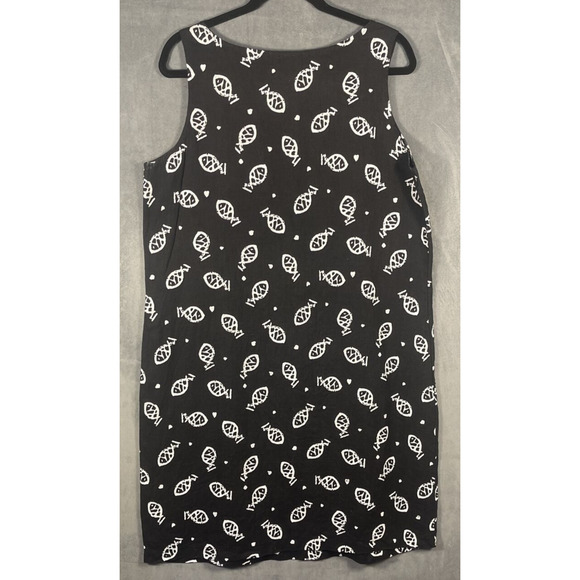 Soft As a Grape Cape Cod Tropical Fish 100% Linen Black Shift Dress Size Large - Picture 2 of 6